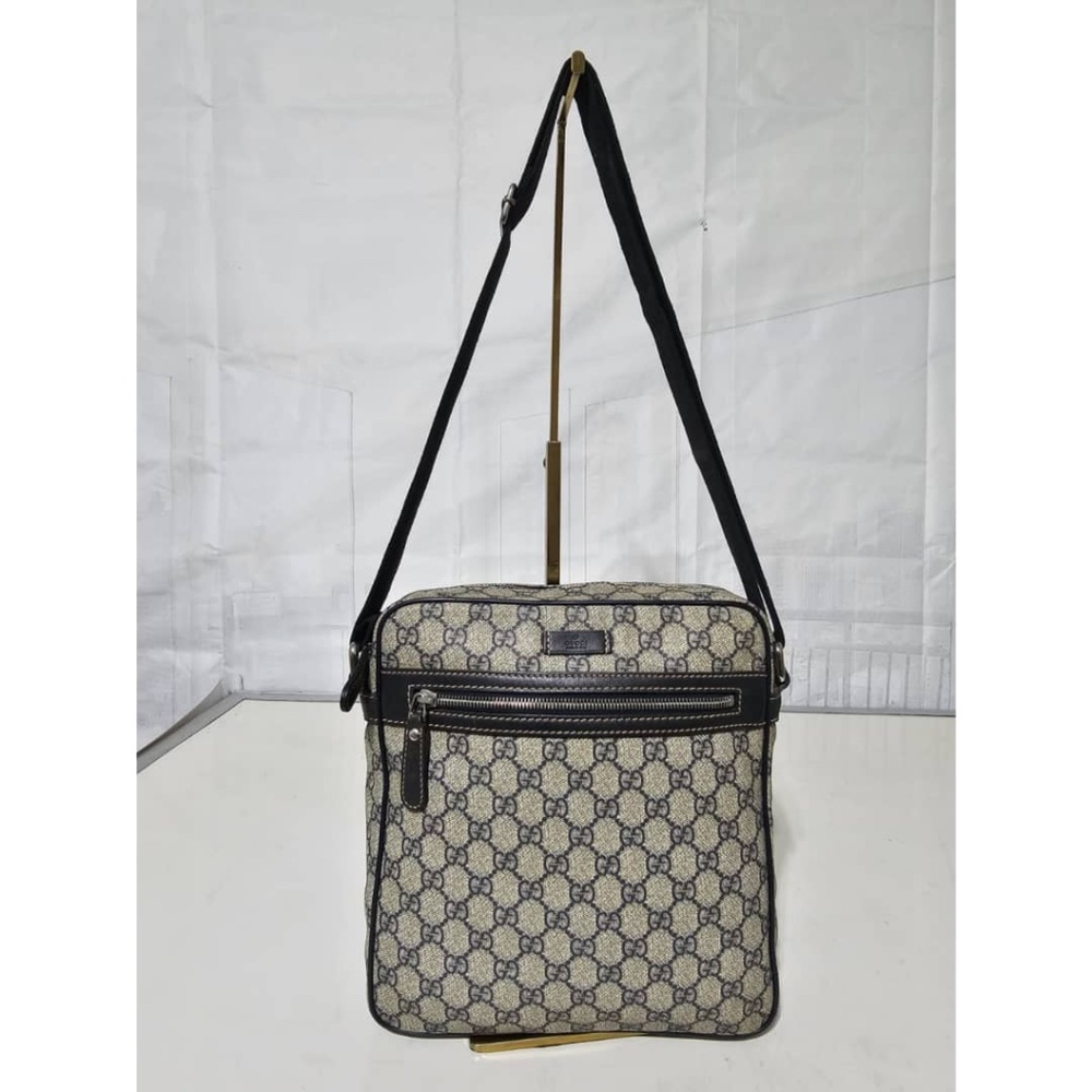 Authentic Gucci GG Supreme Crossbody Bag Beige/Blue